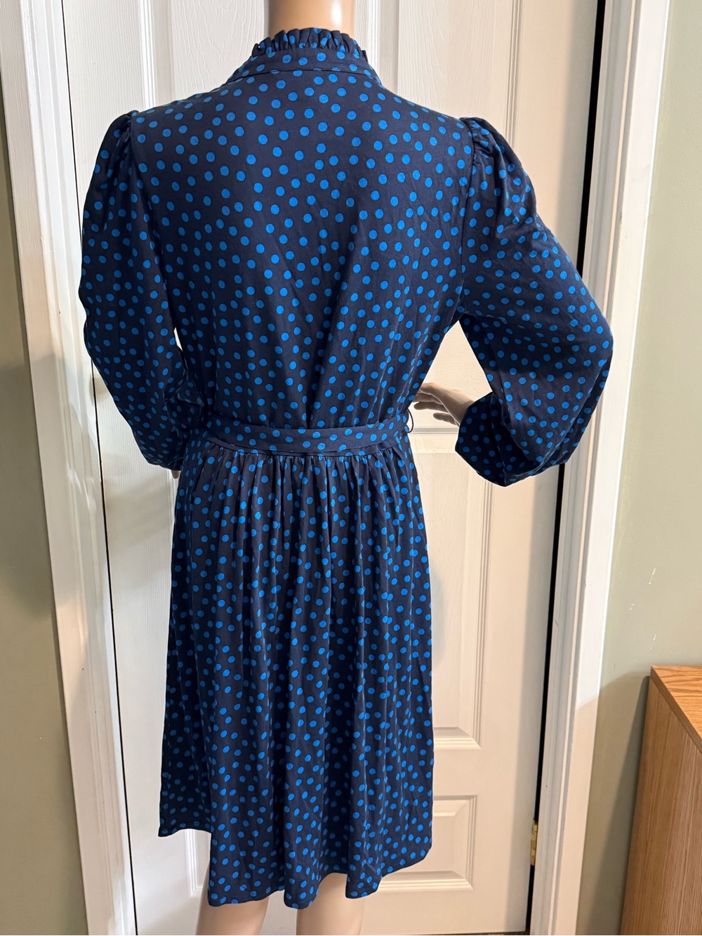 Boden Dress Womens 10R Blue Polka Dot Willow Frill Short Ruffle Belt - Picture 9 of 14